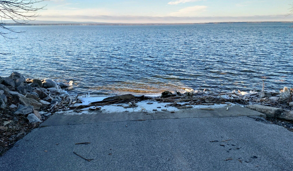 View of lake from bottom of boat ramp.