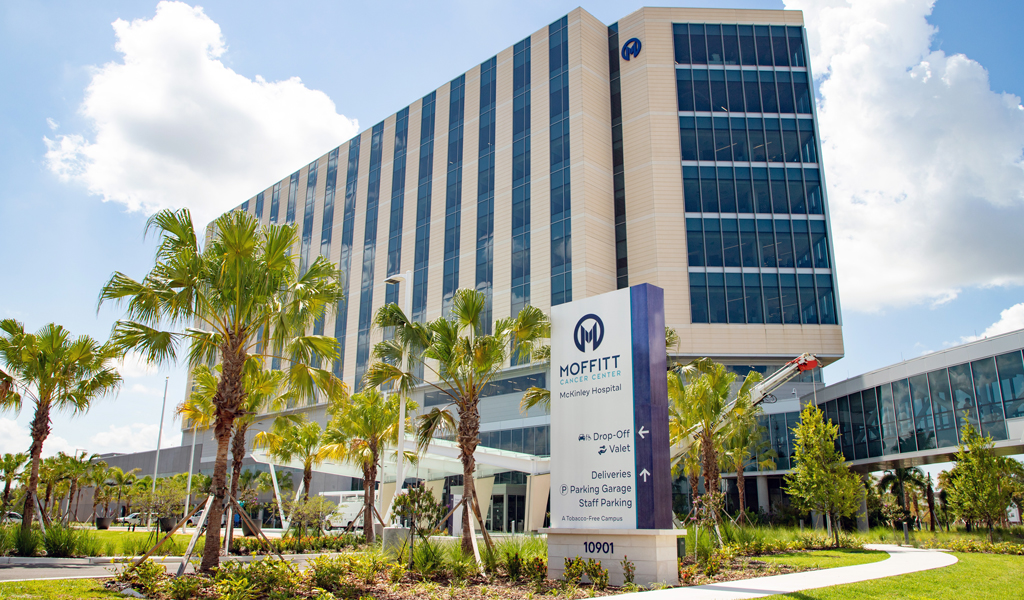 Moffitt McKinley hospital exterior with palm trees and entry