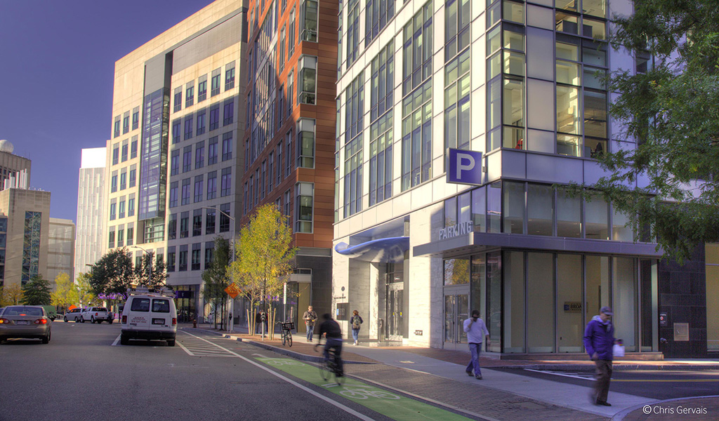 Street view of the Broad Institute in Cambridge, Massachusetts.