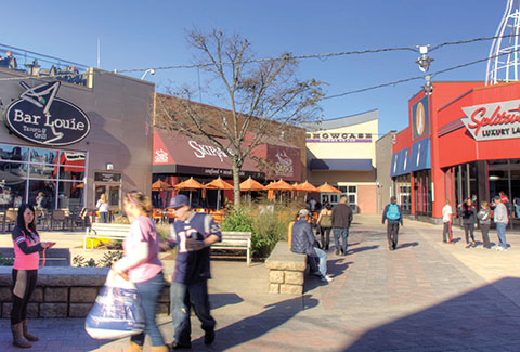 Retail courtyard at Patriot Place in Foxborough, Massachusetts.