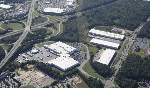 Aerial view of Bridgeway Commerce Center showing proximity to major highways.