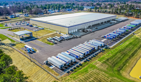 Aerial view of trucks parked at the Pepsi distribution center in Chesterfield County, Virginia