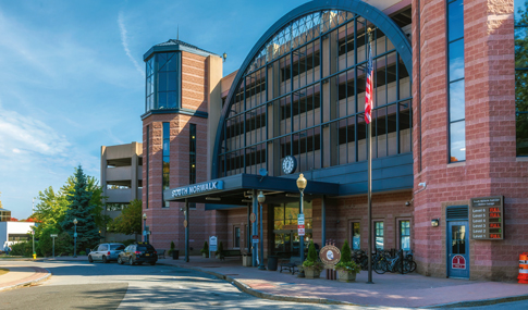 Exterior of South Norwalk Train Station parking garage.