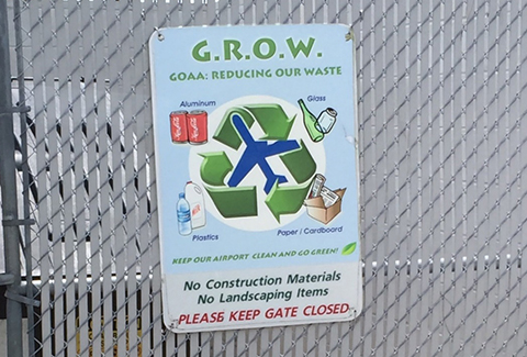 Instructional and informational sign for proper recycling and eliminating waste