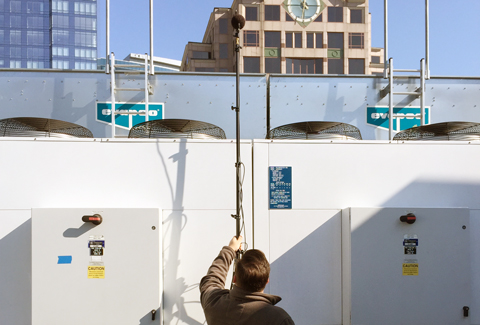 A man monitoring noise at Markley Summer Street, Boston.