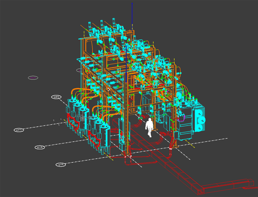 3D model view of modular bus substation.