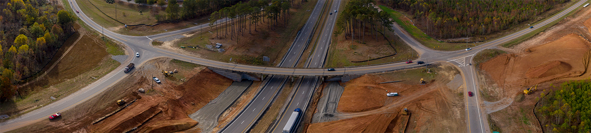 Aerial view of the North Old Carriage Road/Eastern Avenue/Sunset Avenue Widening actively under construction.