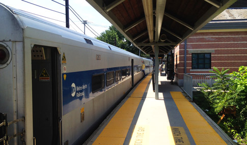 A Metro-North Railroad train at the station,