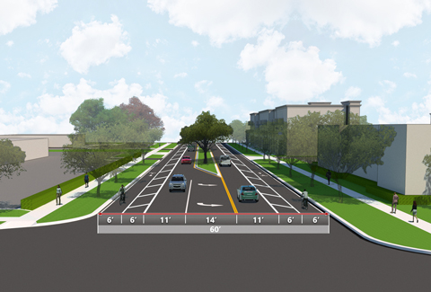 Rendering of West Central Avenue concept from the 63rd Street N intersection.