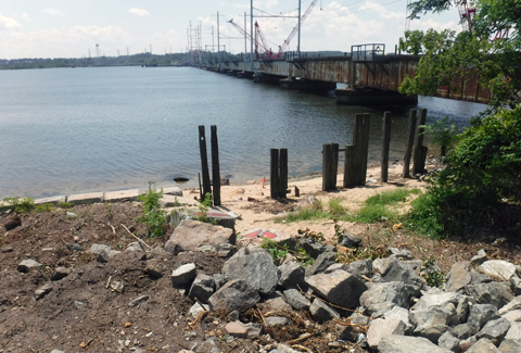 Former industrial site along the Raritan River in Perth Amboy, NJ, that is being transformed into a waterfront park.