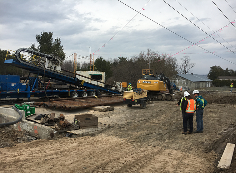 Horizontal drilling equipment on project site.