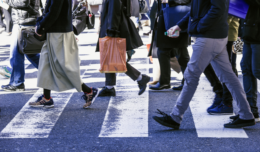 People walking on a crosswalk