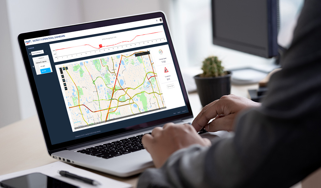 FDOT operational dashboard with map of the average speed and congestion.