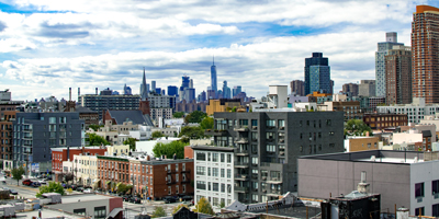 NYC neighborhood and city skyline