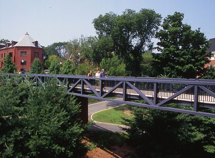 A bridge over a road.