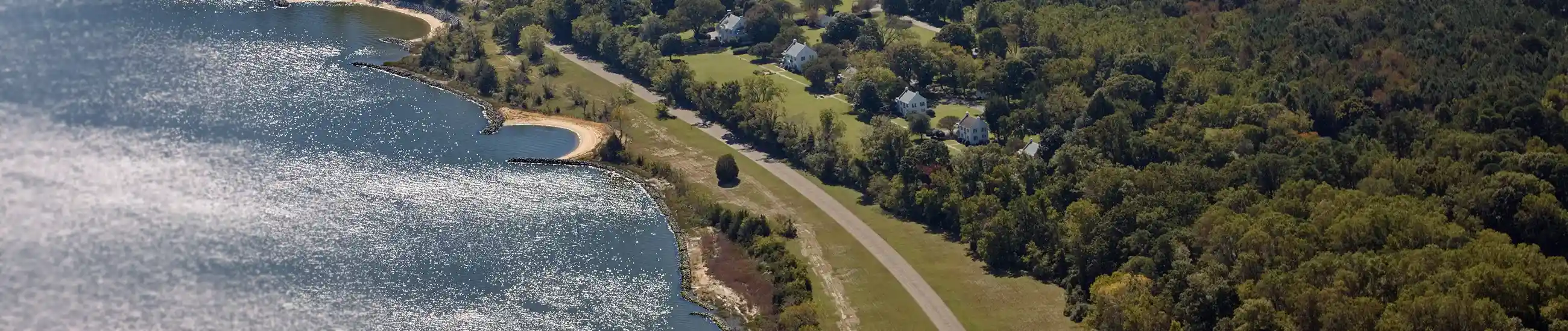 Aerial view of a section of the three miles of stabilized shoreline.