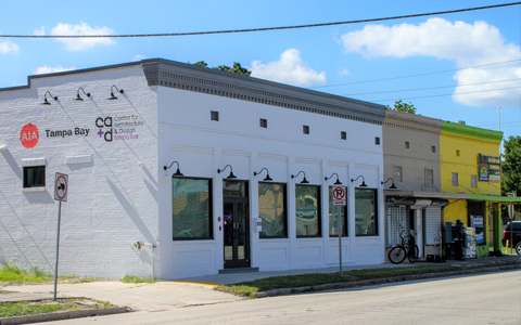 The new AIA Tampa Bay building’s historic white brick exterior