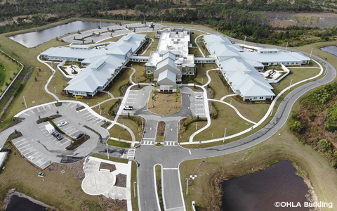 An aerial photograph of the campus of the Ardie B Copas Veterans Nursing Home.