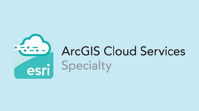 Esri Cloud ArcGIS Cloud Services Specialty Designation logo on a light blue background.