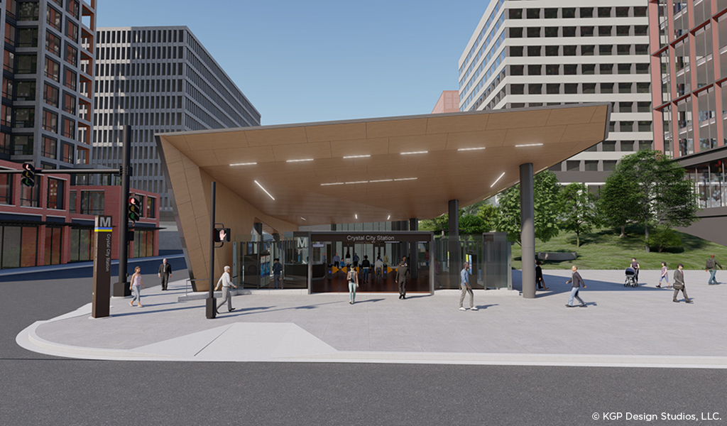 A rendering of the future station entrance.