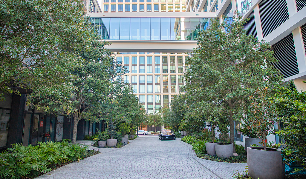 Exterior of Water Street Tampa development on a downtown street