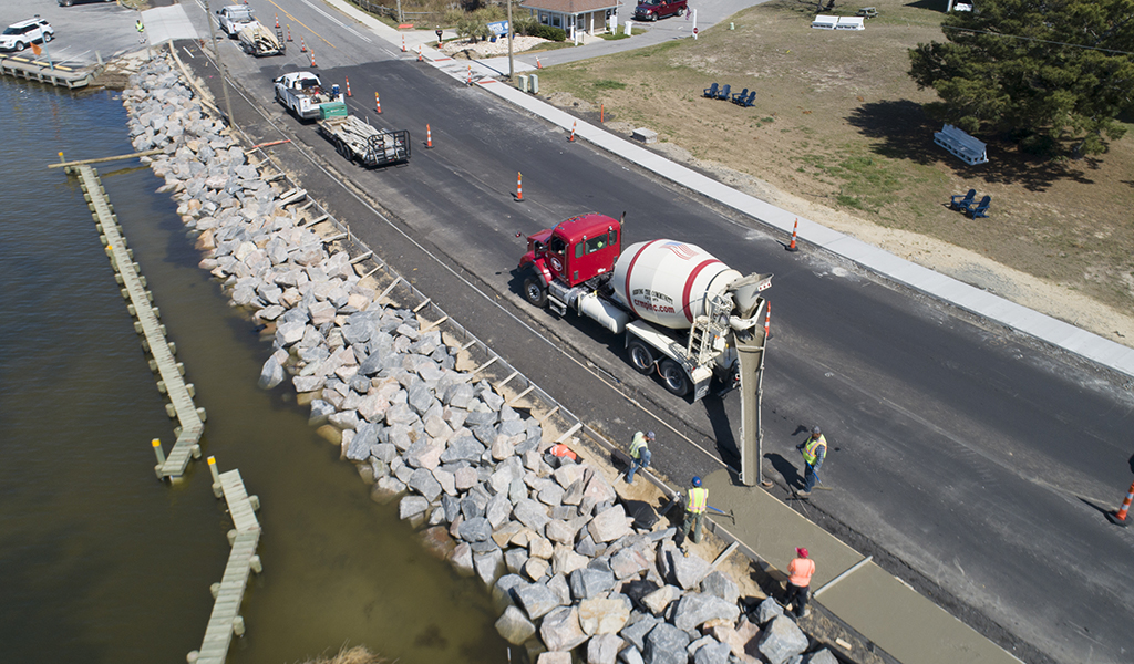 New sidewalk concrete pour along NC-12 in the Town of Duck. 