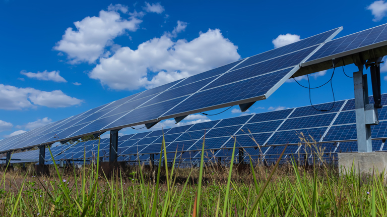 Solar panels in a field