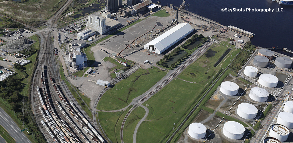 Aerial photograph of ports in Virginia. 